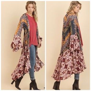 NWT Umgee Floral Bell Sleeve Kimono - Large